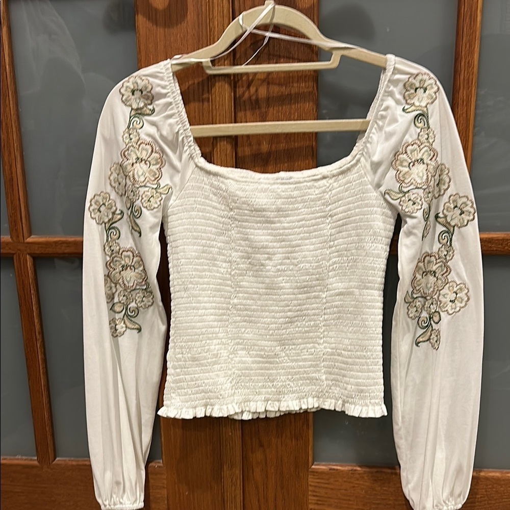 Lucky Brand White Smocked Puff Sleeve Blouse​​​​ - Picture 3 of 8
